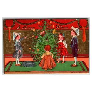 Antique 1908 Embossed Christmas Postcard Children by Tree P. Sander